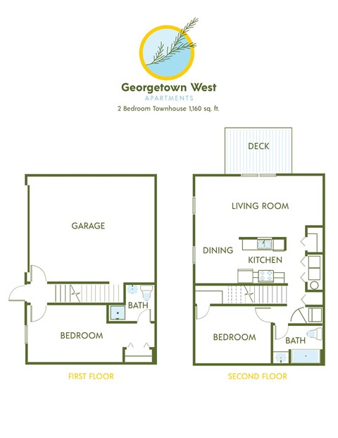 Floor plan for 2 beds, 2 baths, 1160 sqft